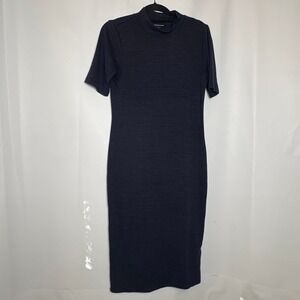 41 Hawthorn Women's Y2K Black Blue Mock Neck Short‎ Sleeve Knit Midi Maxi Dress